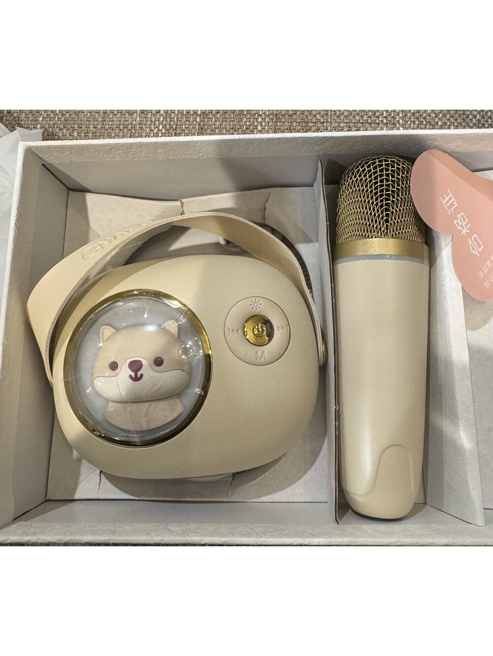 New Tan Kitten Mini Karoake Machine With Microphone
